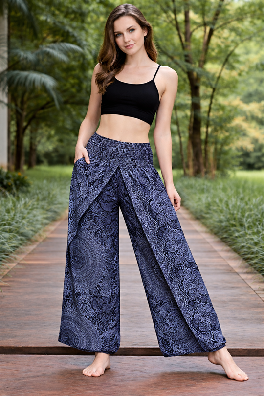 Bohotusk Black Night Glow Print Womens Palazzo Pants Small Medium (UK 8 - 12)