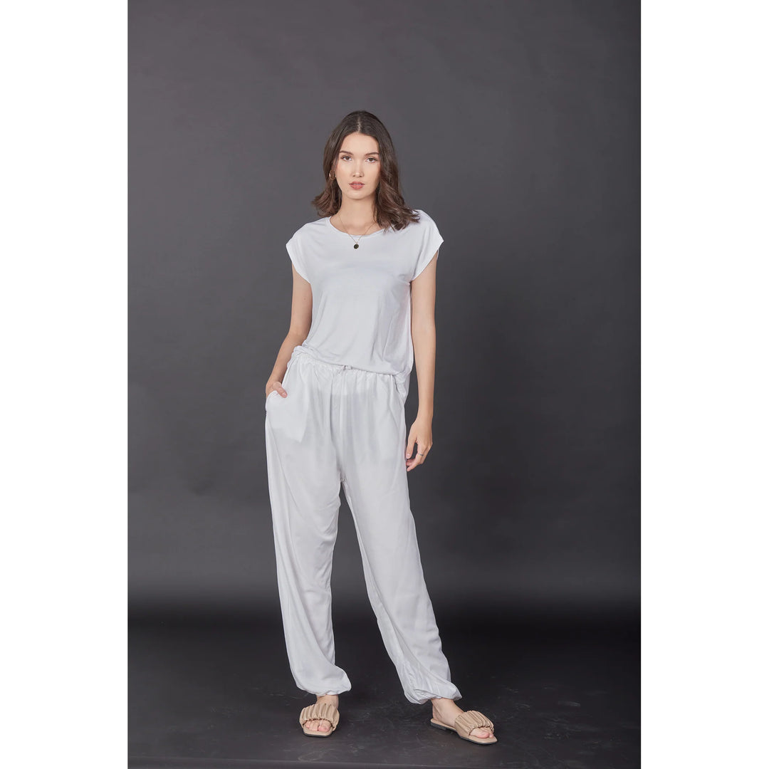Bohotusk Plain White Womens Harem Pants Cord Tie Waist S/M Only (Copy)