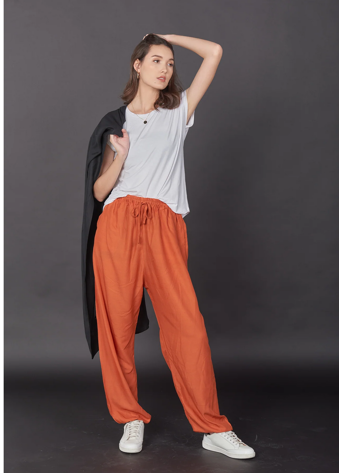 Bohotusk Plain Burnt Orange Womens Harem Pants Cord Tie Waist S/M Only