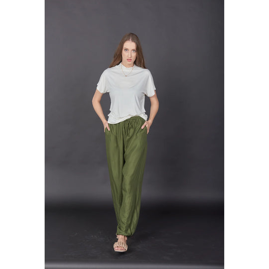Bohotusk Plain Olive Green Womens Harem Pants Cord Tie Waist S/M Only