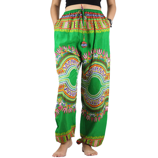 Bohotusk Green Regue Print Womens Harem Pants Cord Tie Waist S/M Only