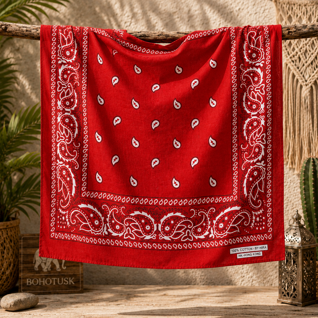 Red Paisley Bandana Pocket Square Neckerchief 56cm x 56cm (22in x 22in)