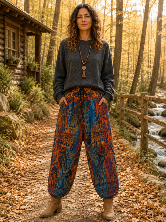 Bohotusk Rustic Autumn Coral Reef Fleece Harem Pants One Size