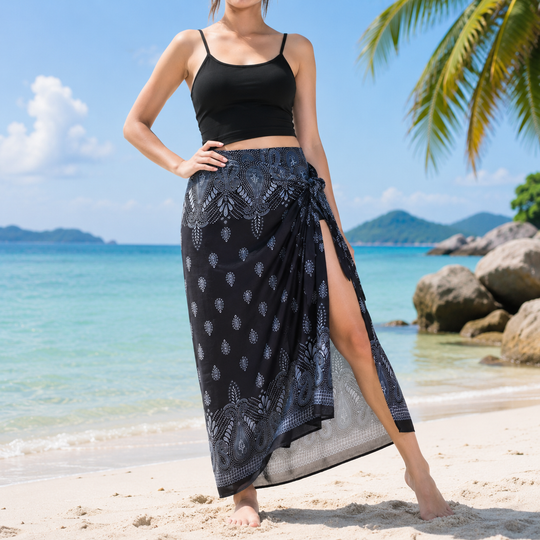 Bohotusk Black Floral Bulb Sarong Super Soft 150cm x 110 cms