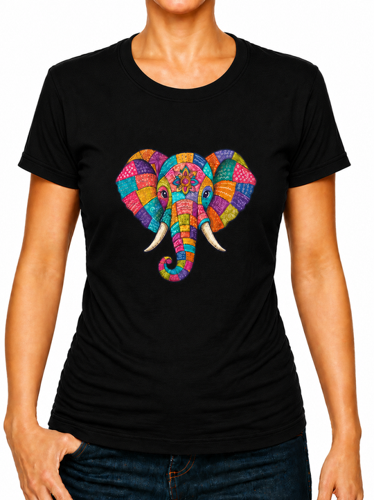 Bohotusk Patchwork Elephant Print Cotton Kids T-Shirt 3 to 13 Years (7 Colours)