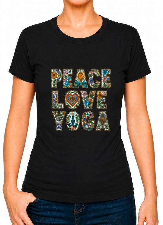 Boho Peace Love Yoga Ladies T-Shirt XS - 2XL (UK 8 - 18) - available in 7 colours