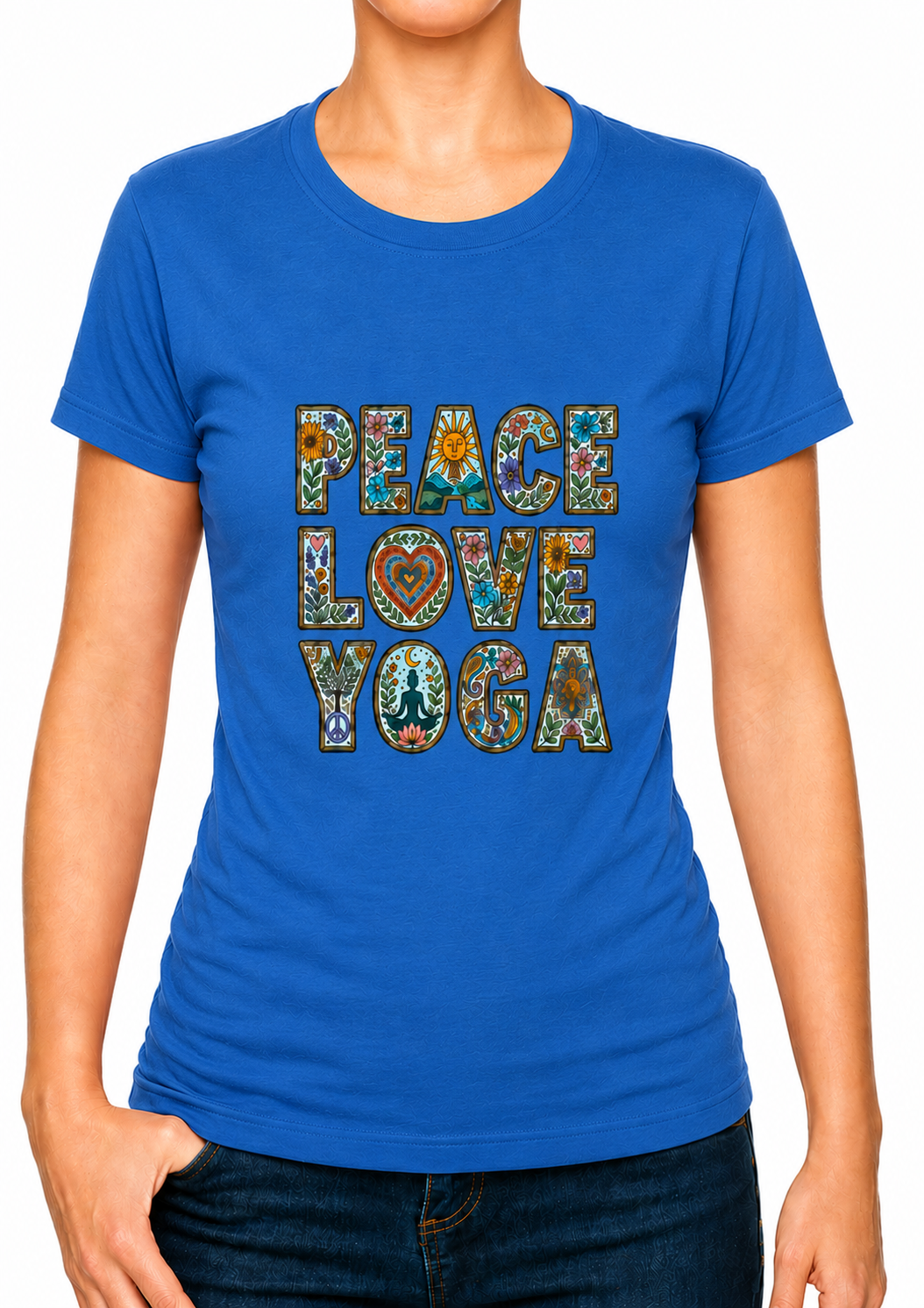 Boho Peace Love Yoga Ladies T-Shirt XS - 2XL (UK 8 - 18) - available in 7 colours