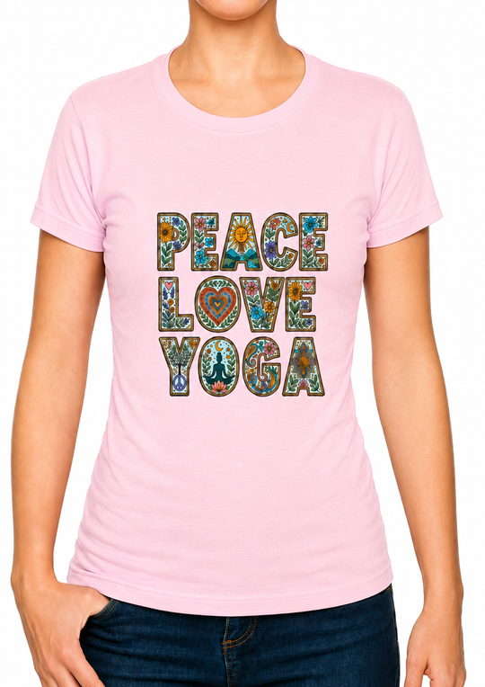 Boho Peace Love Yoga Ladies T-Shirt XS - 2XL (UK 8 - 18) - available in 7 colours
