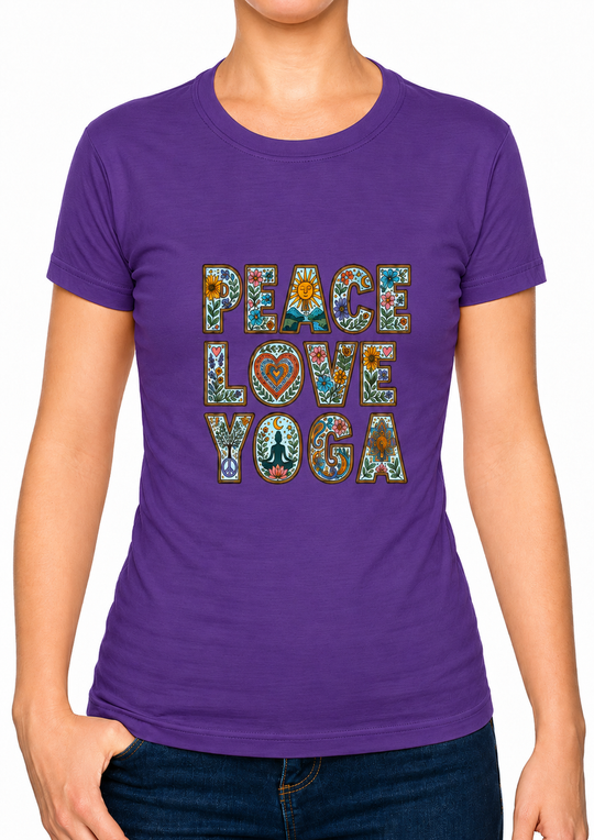 Boho Peace Love Yoga Ladies T-Shirt XS - 2XL (UK 8 - 18) - available in 7 colours