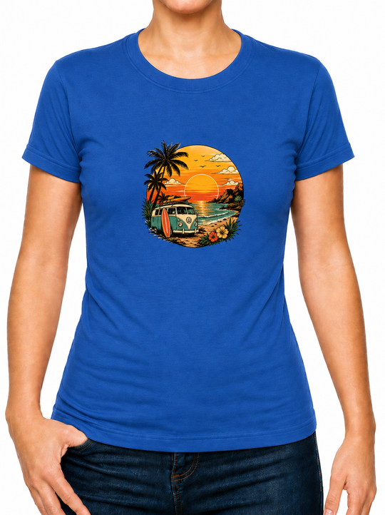 Boho Sunset Camper Van Ladies T-Shirt XS - 2XL (UK 8 - 18) - available in 7 colours