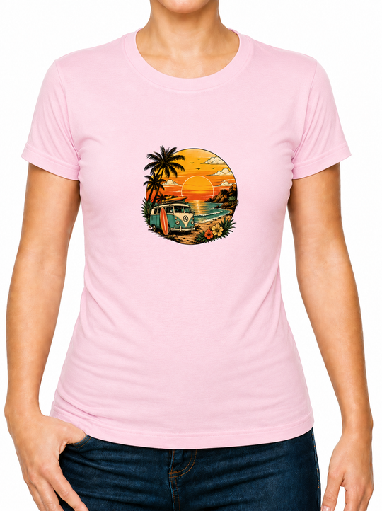 Boho Sunset Camper Van Ladies T-Shirt XS - 2XL (UK 8 - 18) - available in 7 colours