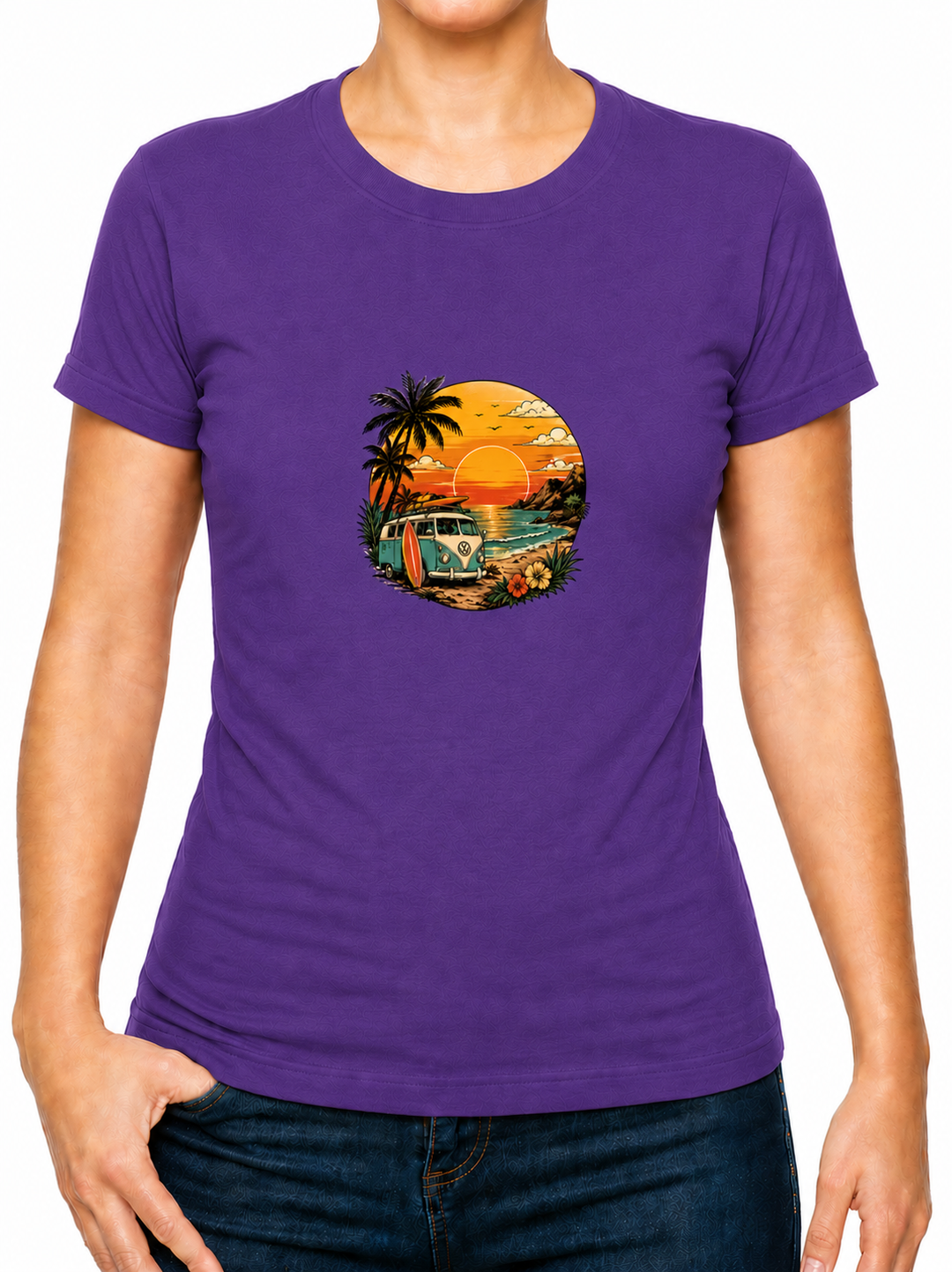 Boho Sunset Camper Van Ladies T-Shirt XS - 2XL (UK 8 - 18) - available in 7 colours