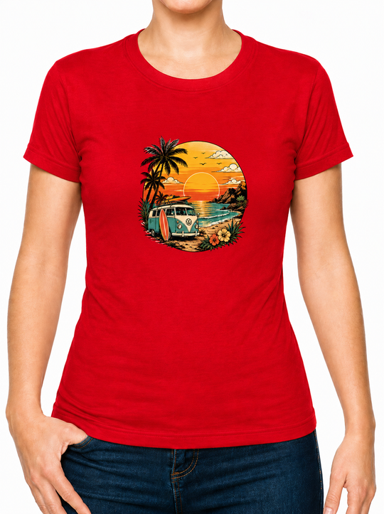 Boho Sunset Camper Van Ladies T-Shirt XS - 2XL (UK 8 - 18) - available in 7 colours