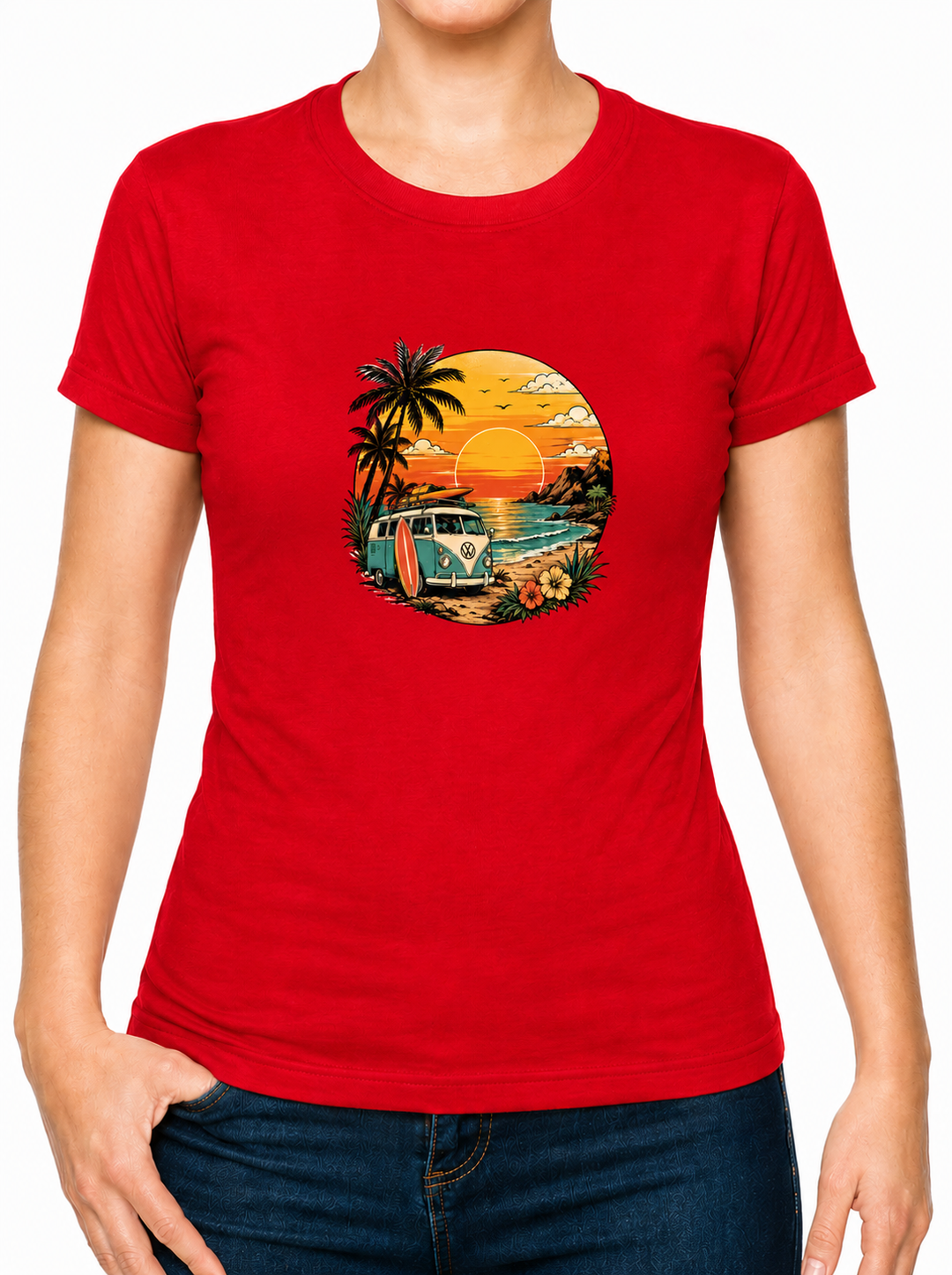 Bohotusk Sunset Camper Van Cotton Kids T-Shirt 3 to 13 Years (7 Colours)