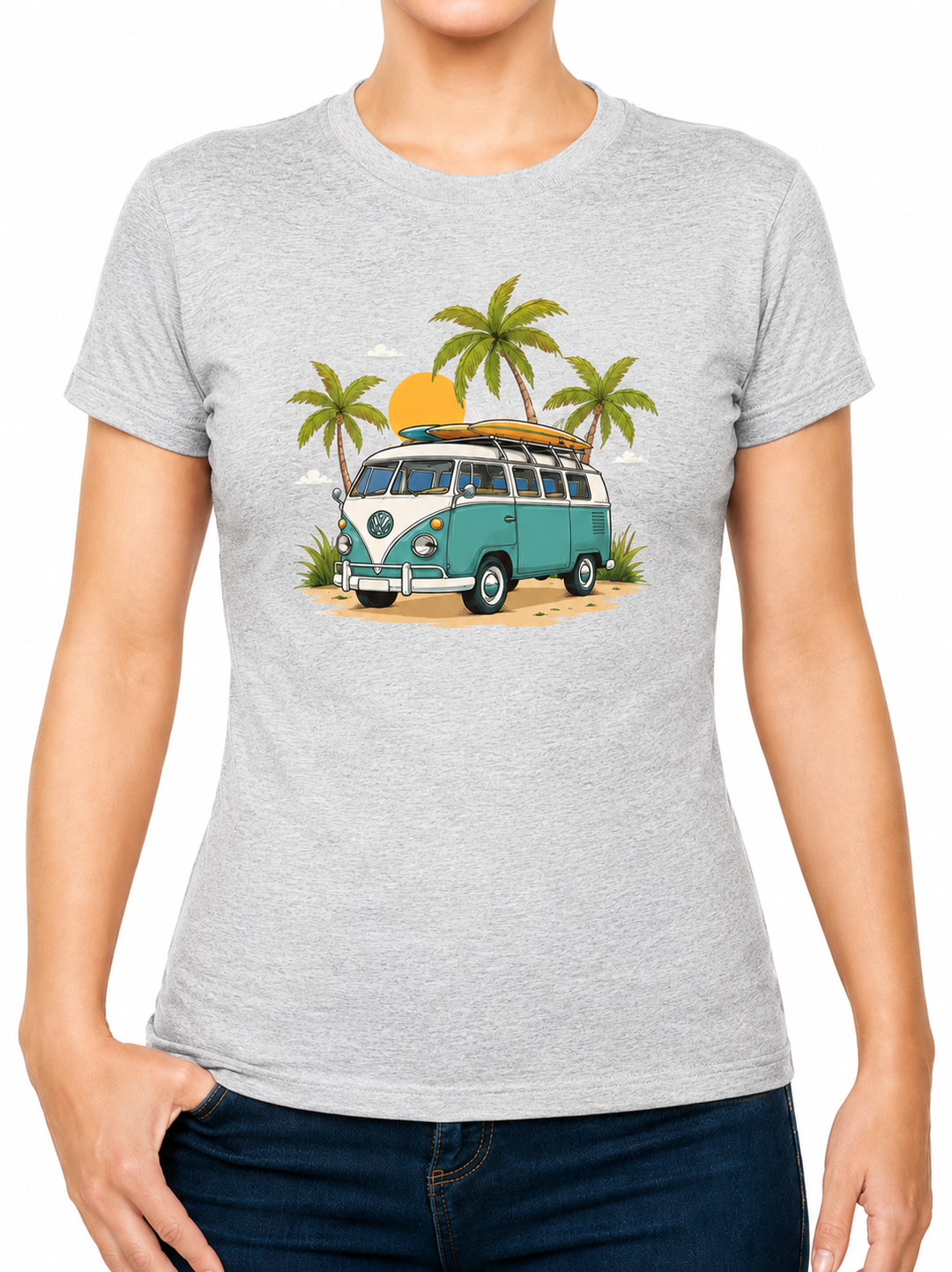 Bohotusk Camper Van Palms Cotton Kids T-Shirt 3 to 13 Years (7 Colours)