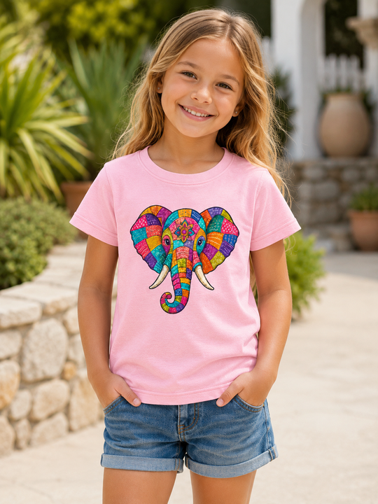 Bohotusk Patchwork Elephant Print Cotton Kids T-Shirt 3 to 13 Years (7 Colours)