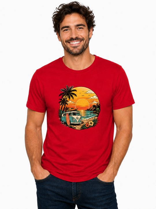 Bohotusk Sunset Camper Van Cotton Mens T-Shirt S - 3XL