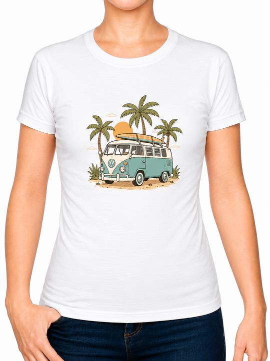 Bohotusk Camper Van Palms Cotton Kids T-Shirt 3 to 13 Years (7 Colours)