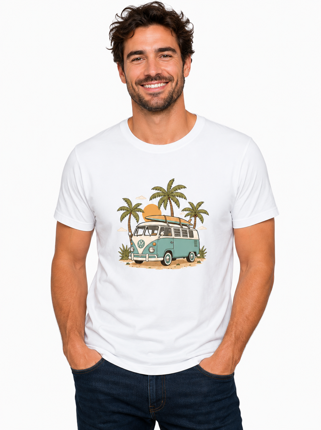 Bohotusk Camper Van Palms Cotton Mens T-Shirt S - 3XL