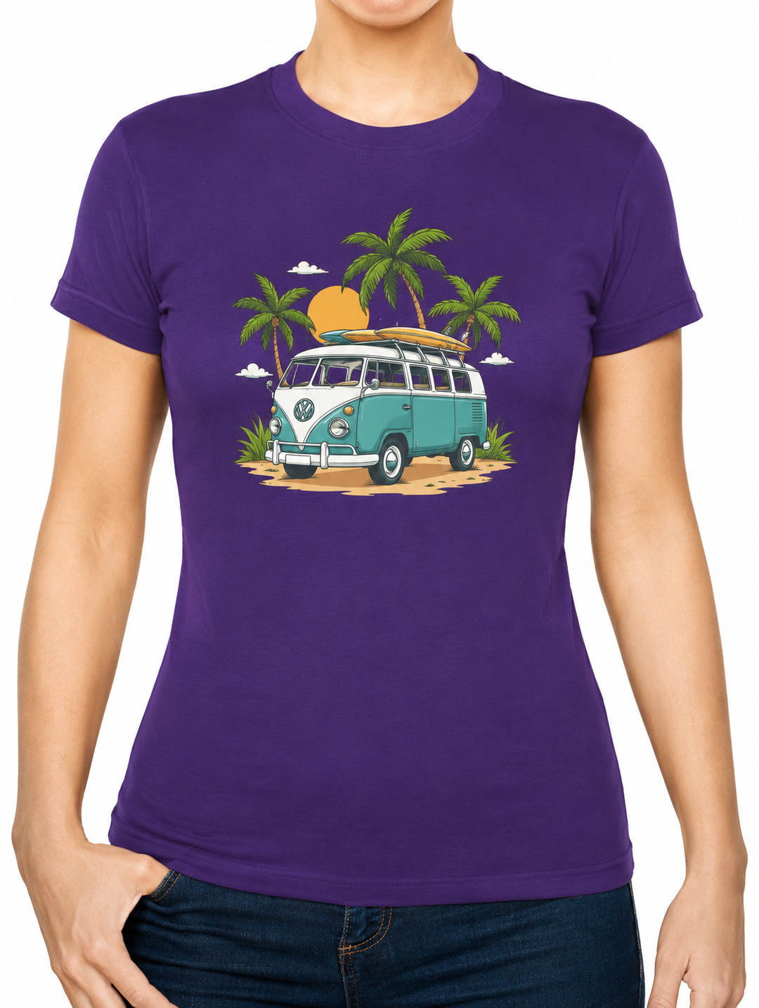 Bohotusk Camper Van Palms Cotton Kids T-Shirt 3 to 13 Years (7 Colours)