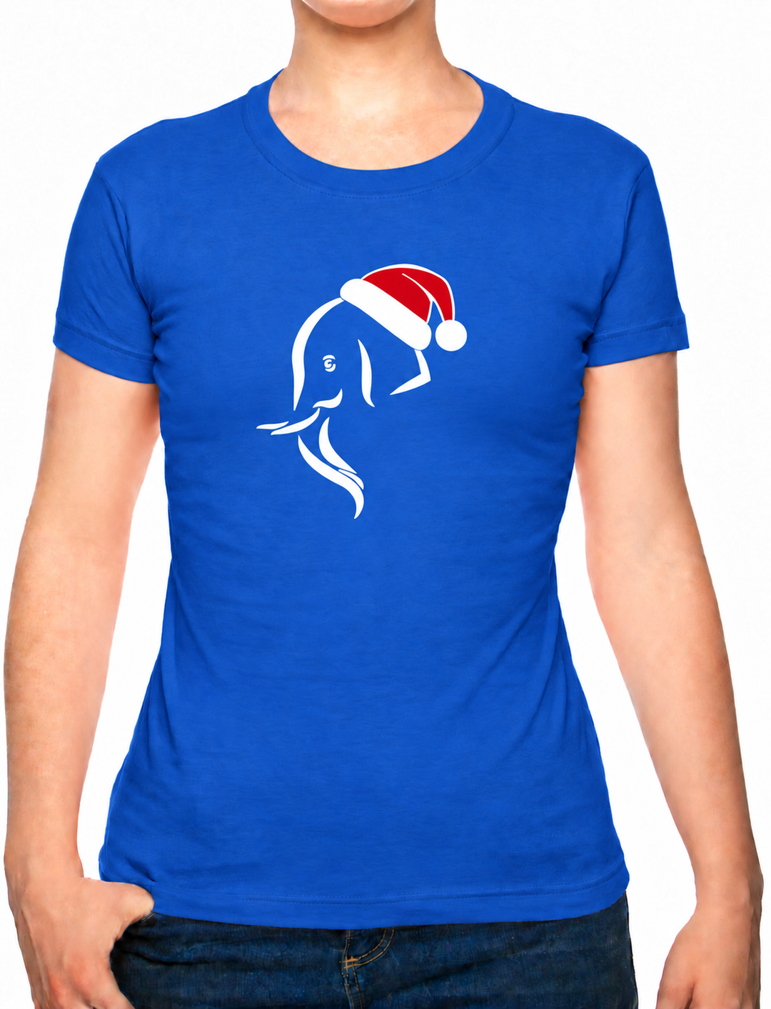 Bohotusk Christmas Elephant Head Cotton Ladies T-Shirt XS - 2XL (UK 8 - 18) available in 7 colours