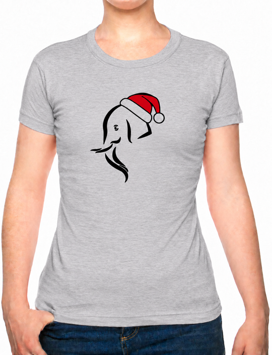 Bohotusk Christmas Elephant Head Cotton Ladies T-Shirt XS - 2XL (UK 8 - 18) available in 7 colours