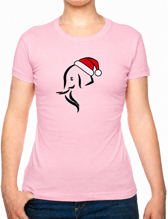 Bohotusk Christmas Elephant Head Cotton Ladies T-Shirt XS - 2XL (UK 8 - 18) available in 7 colours