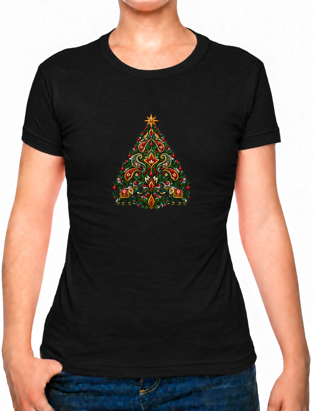 Bohotusk Christmas Elephant Tree Cotton Mens T-Shirt S - 3XL