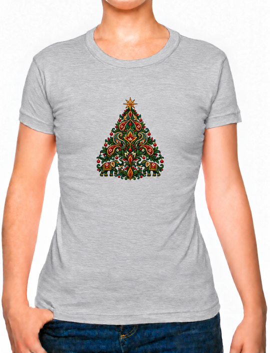 Bohotusk Christmas Elephant Tree Cotton Mens T-Shirt S - 3XL
