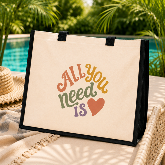 All You Need is Love Jute Canvas Tote Bag