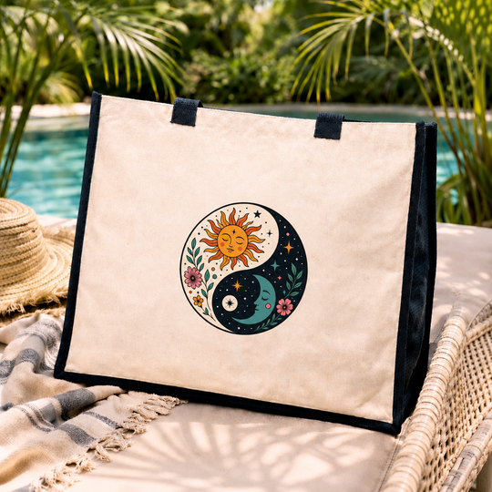 Ying Yang Jute Canvas Tote Bag