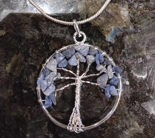 Bohotusk Tree of Life Round Pendant Necklace Purple Coloured Stones