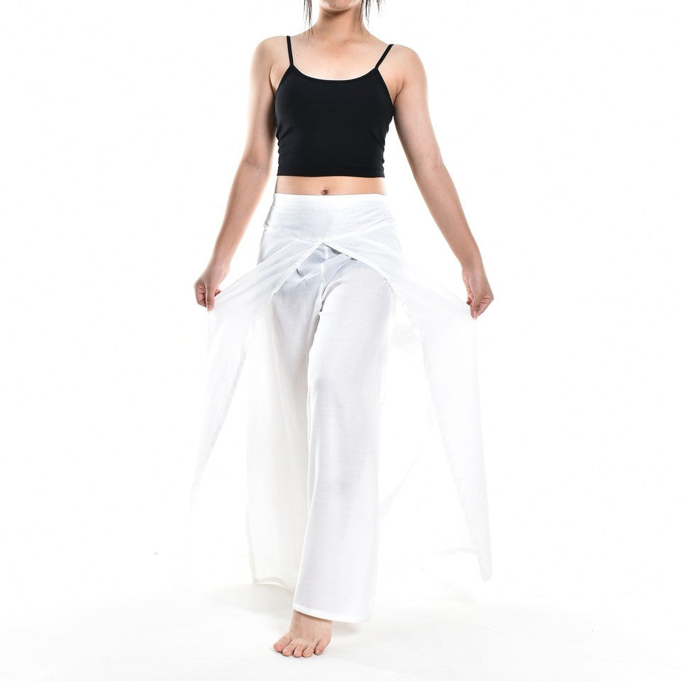 Bohotusk Plain White Womens Palazzo Pants S/M (UK 8 - 10)