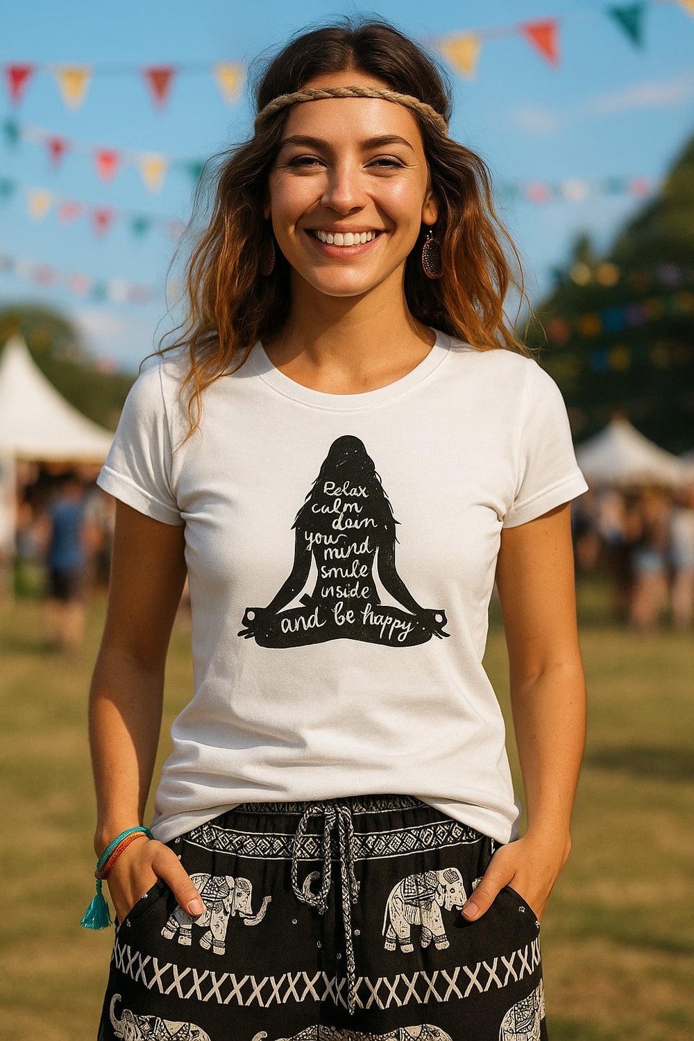 Bohotusk Yoga Pose Cotton Ladies T-Shirt S - 2XL (UK 8 - 18) - available in 7 colours.