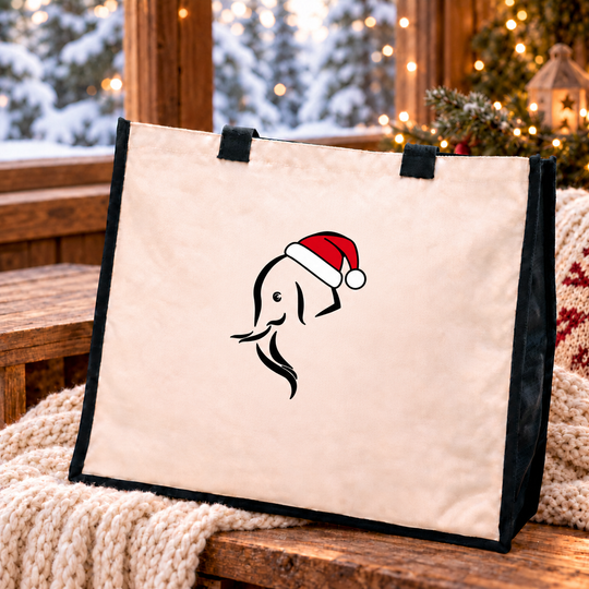 Christmas Elephant Head Jute Canvas Tote Bag