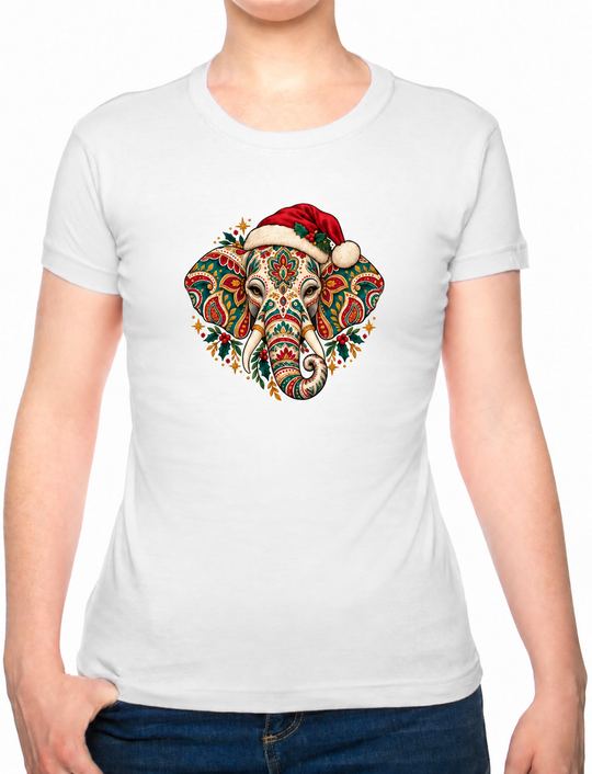 Bohotusk Christmas Elephant Cotton Mens T-Shirt S - 3XL