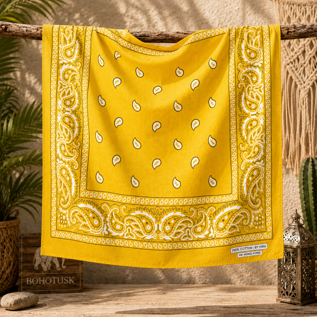 Yellow Paisley Bandana Pocket Square Neckerchief 56cm x 56cm (22in x 22in) NEW