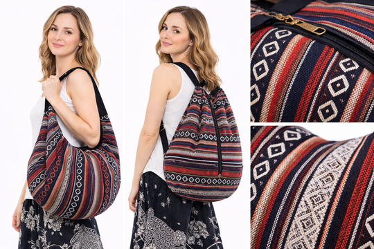 Bohotusk Striped Multi Coloured Cotton Canvas Duffle Bag