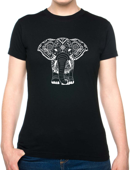 Bohotusk Elephant Print Cotton Ladies T-Shirt S - 2XL (UK 8 - 18) - available in 7 sizes.