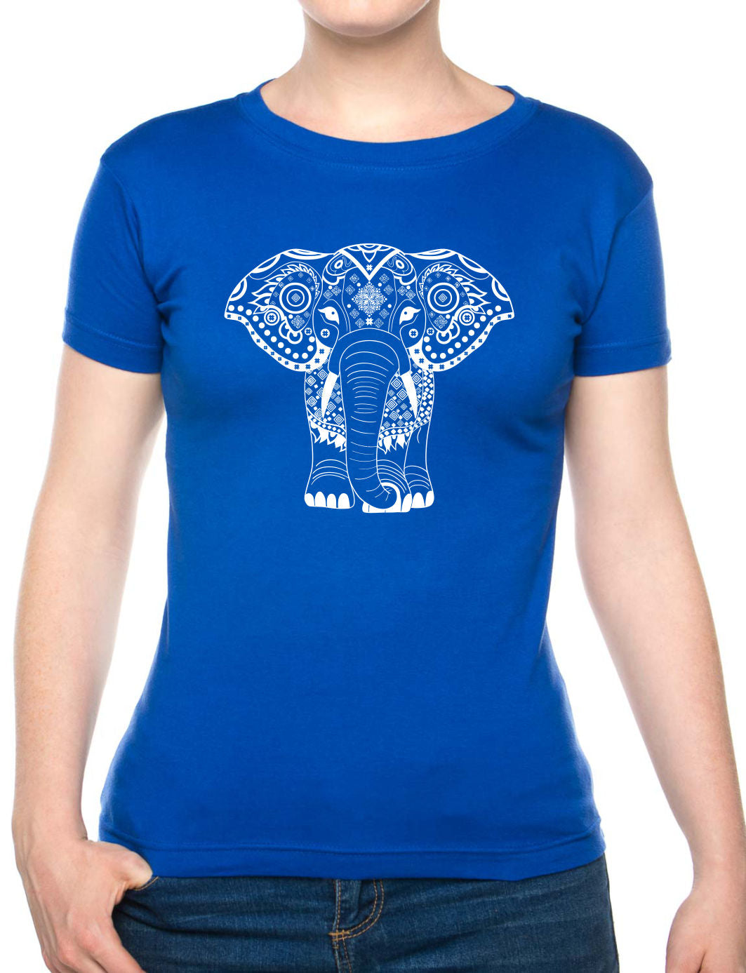 Bohotusk Elephant Print Cotton Ladies T-Shirt S - 2XL (UK 8 - 18) - available in 7 sizes.