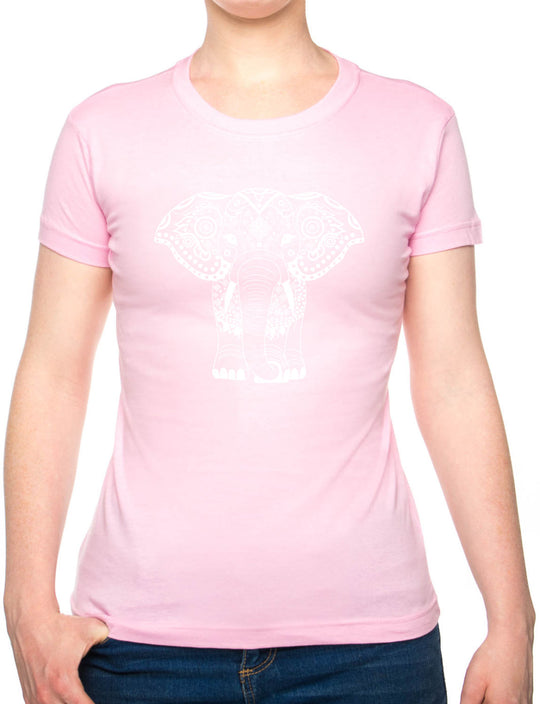 Bohotusk Elephant Print Cotton Ladies T-Shirt S - 2XL (UK 8 - 18) - available in 7 sizes.