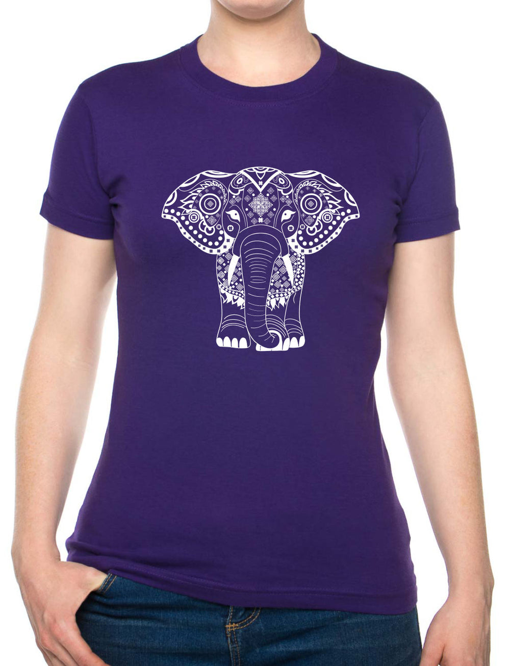 Bohotusk Elephant Print Cotton Ladies T-Shirt S - 2XL (UK 8 - 18) - available in 7 sizes.