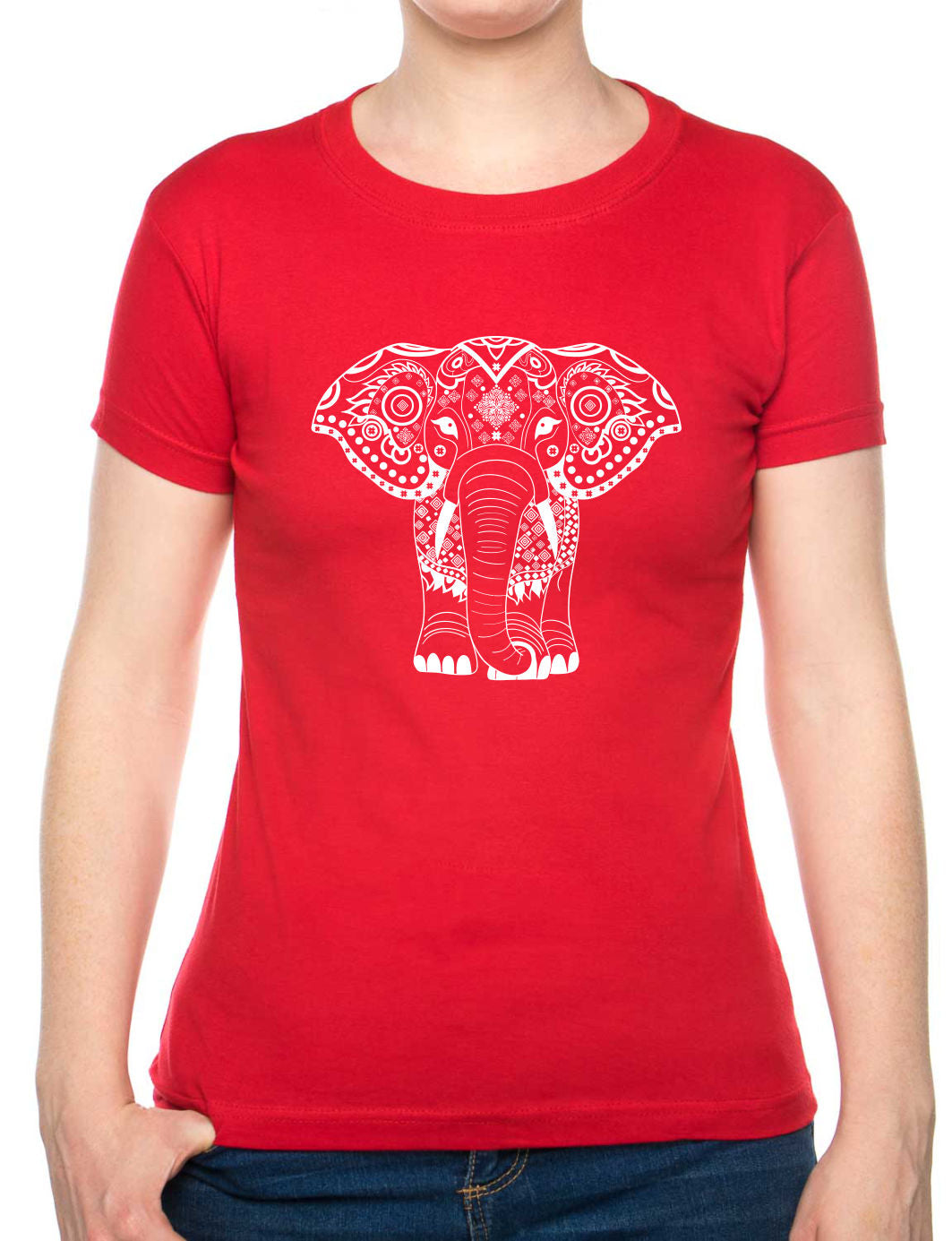 Bohotusk Elephant Print Cotton Ladies T-Shirt S - 2XL (UK 8 - 18) - available in 7 sizes.
