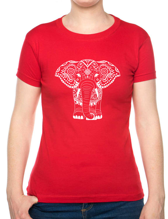 Bohotusk Elephant Print Cotton Ladies T-Shirt S - 2XL (UK 8 - 18) - available in 7 sizes.