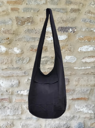 Bohotusk Solid Plain Black Cotton Canvas Sling Shoulder Bag
