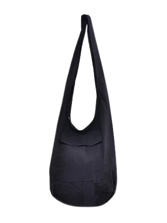 Bohotusk Solid Plain Black Cotton Canvas Sling Shoulder Bag