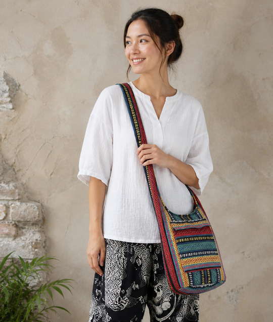Bohotusk Striped Bright Multi Coloured Cotton Canvas Sling Shoulder Bag