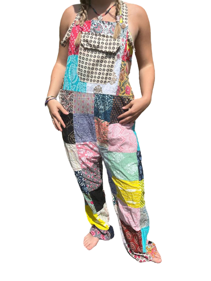 Bohotusk Patch Work Multi Coloured Cotton Dungarees - M/L Only