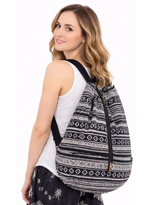 Bohotusk Black Pattern Cotton Canvas Duffle Bag