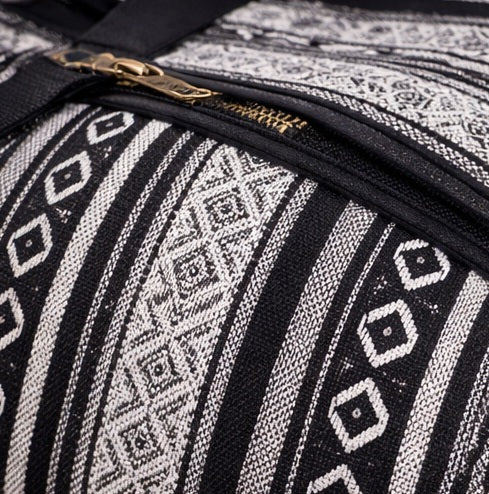 Bohotusk Black Pattern Cotton Canvas Duffle Bag